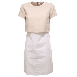 Cream Sheath Midi Dress with Crew Neck for Work